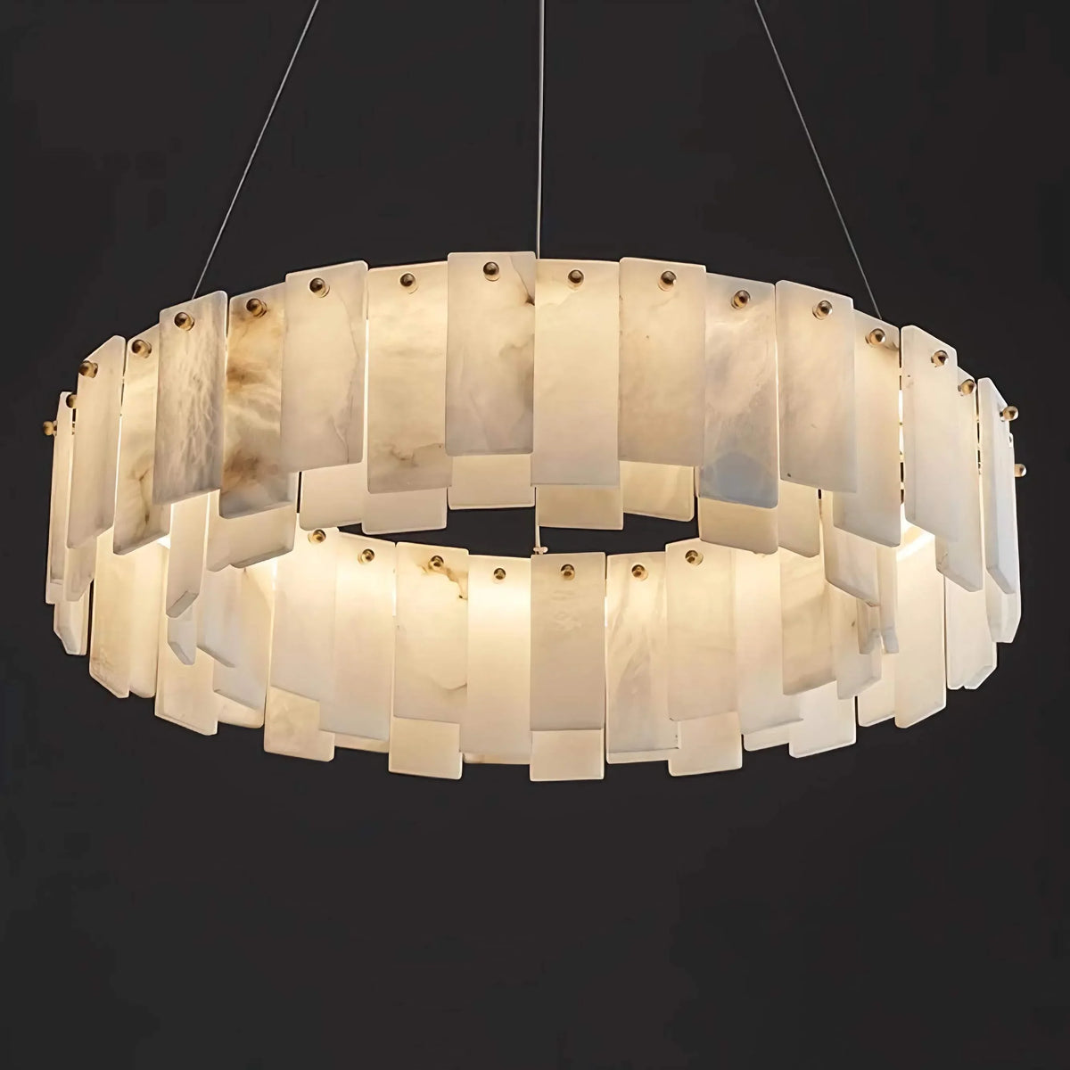 Round Alabaster & Brass Ring Chandelier | 45cm to 100cm Stone-panel Halo Modern Minimalist Casalolalights Luxury Lamps