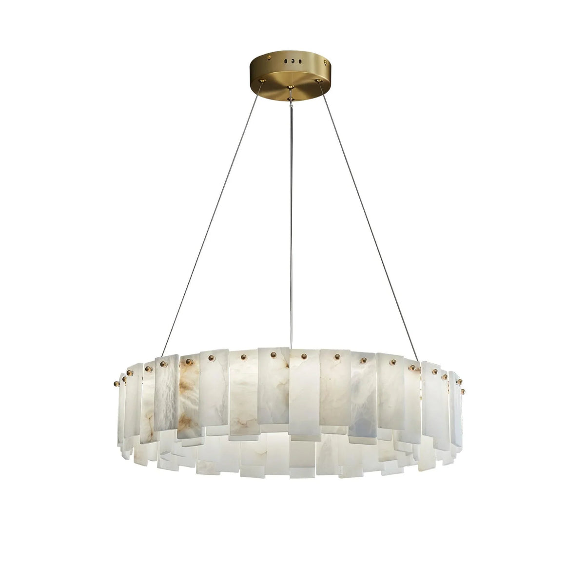 Round Alabaster & Brass Ring Chandelier | 45cm to 100cm Stone-panel Halo Modern Minimalist Casalolalights Luxury Lamps