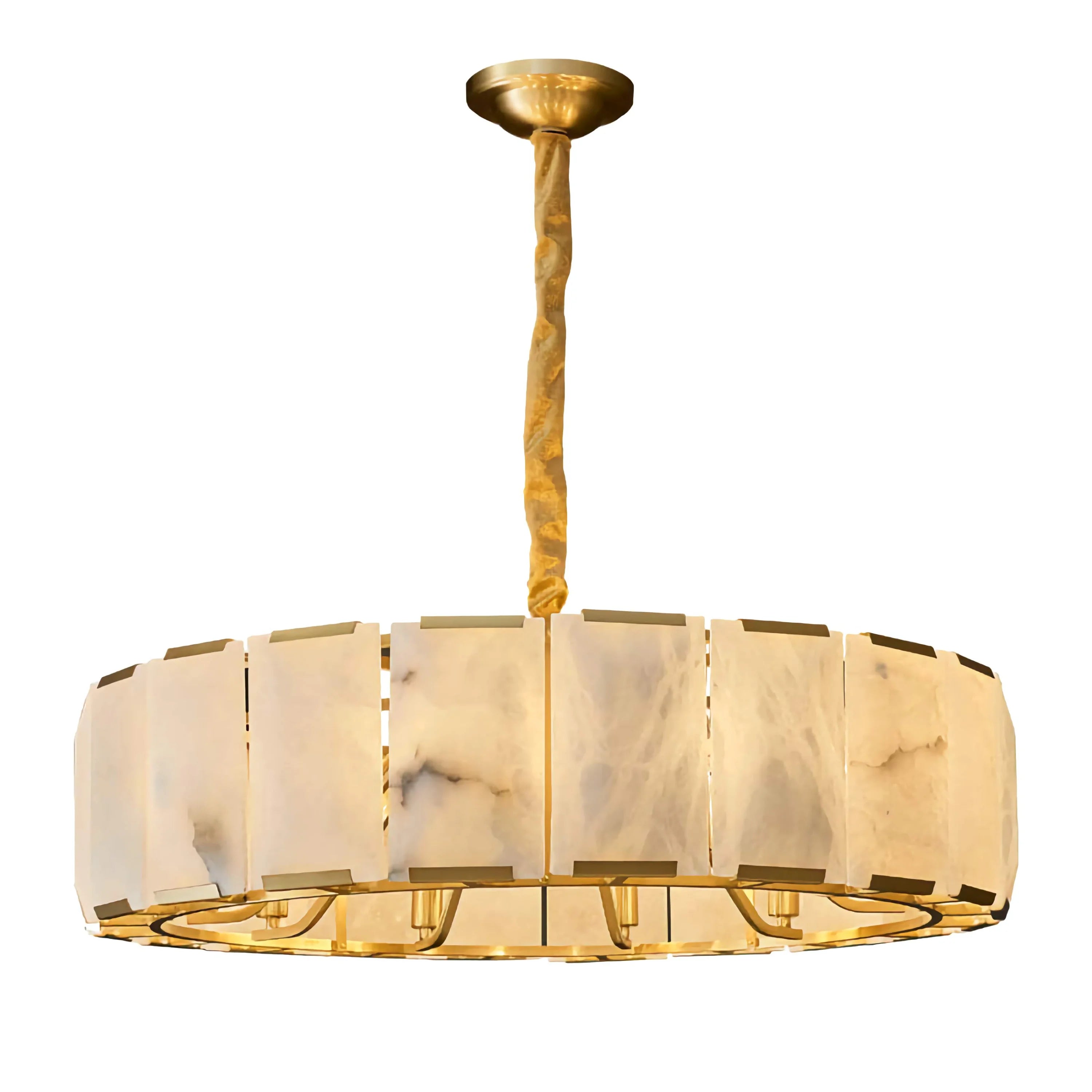 Round Alabaster Halo Chandelier | Drum | Sculptural Lighting for Dining Room or Hospitality