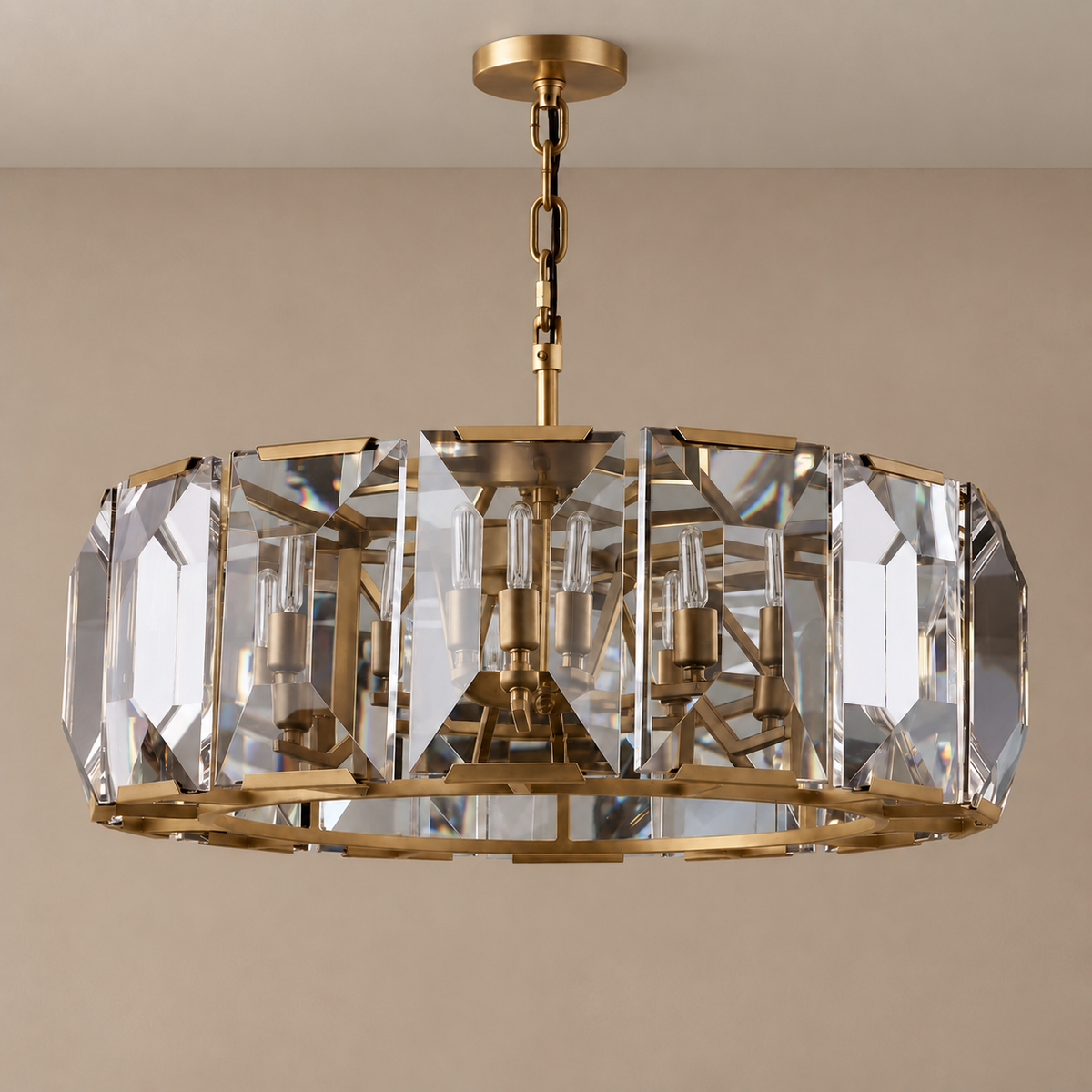 Crystal Halo Drum Chandelier Gold or Black | Shallow for a Bedroom Entry Custom Chain Drop Casalola Lights Luxury Lamps