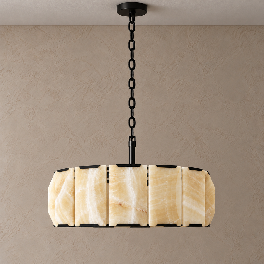 Round Honey Onyx Halo Chandelier