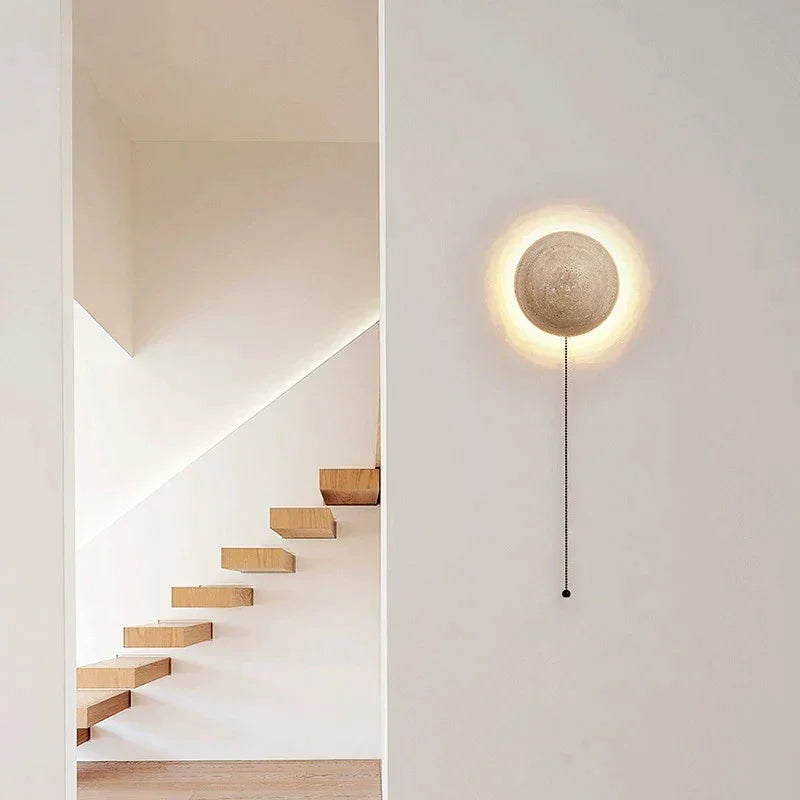 Decorative Wall Sconces with Pull Chain - Japandi Lamps - Round - Natural Marble Casalolalights Luxury Lamps