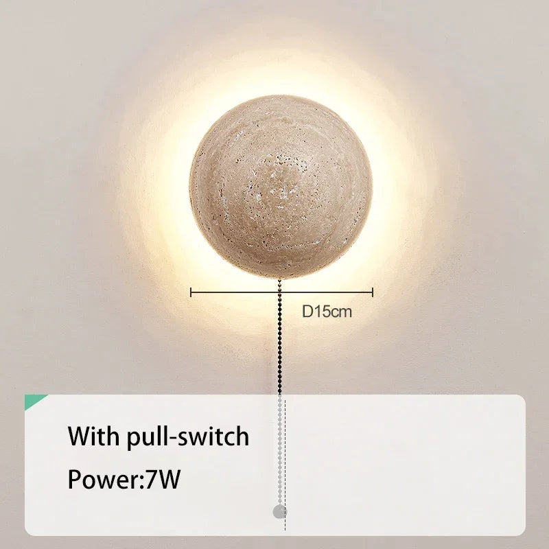 Decorative Wall Sconces with Pull Chain - Japandi Lamps - Round - Natural Marble Casalolalights Luxury Lamps
