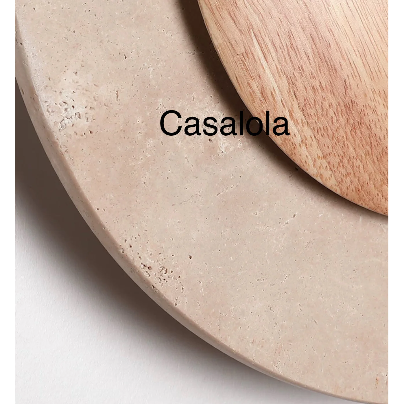 Minimalist Round Travertine and Wood Wall Lamp 25cm Diameter Warm Led Lighting