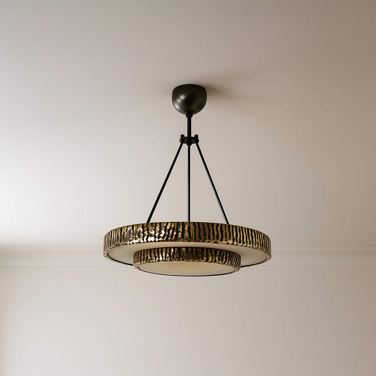 Round Alabaster & Brass Tiered Chandelier | Two-tier Stone Discs 89cm Wabi-sabi Modern Entry Casalolalights Luxury
