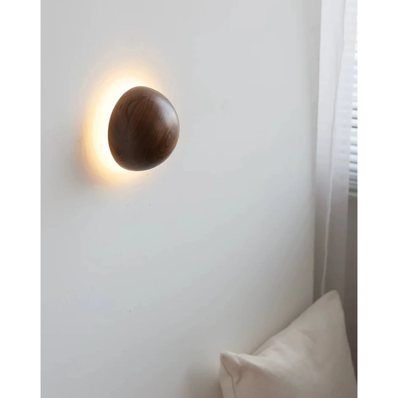 Round Walnut Dome Wall Lamp 15 Cm Diameter Japandi Style