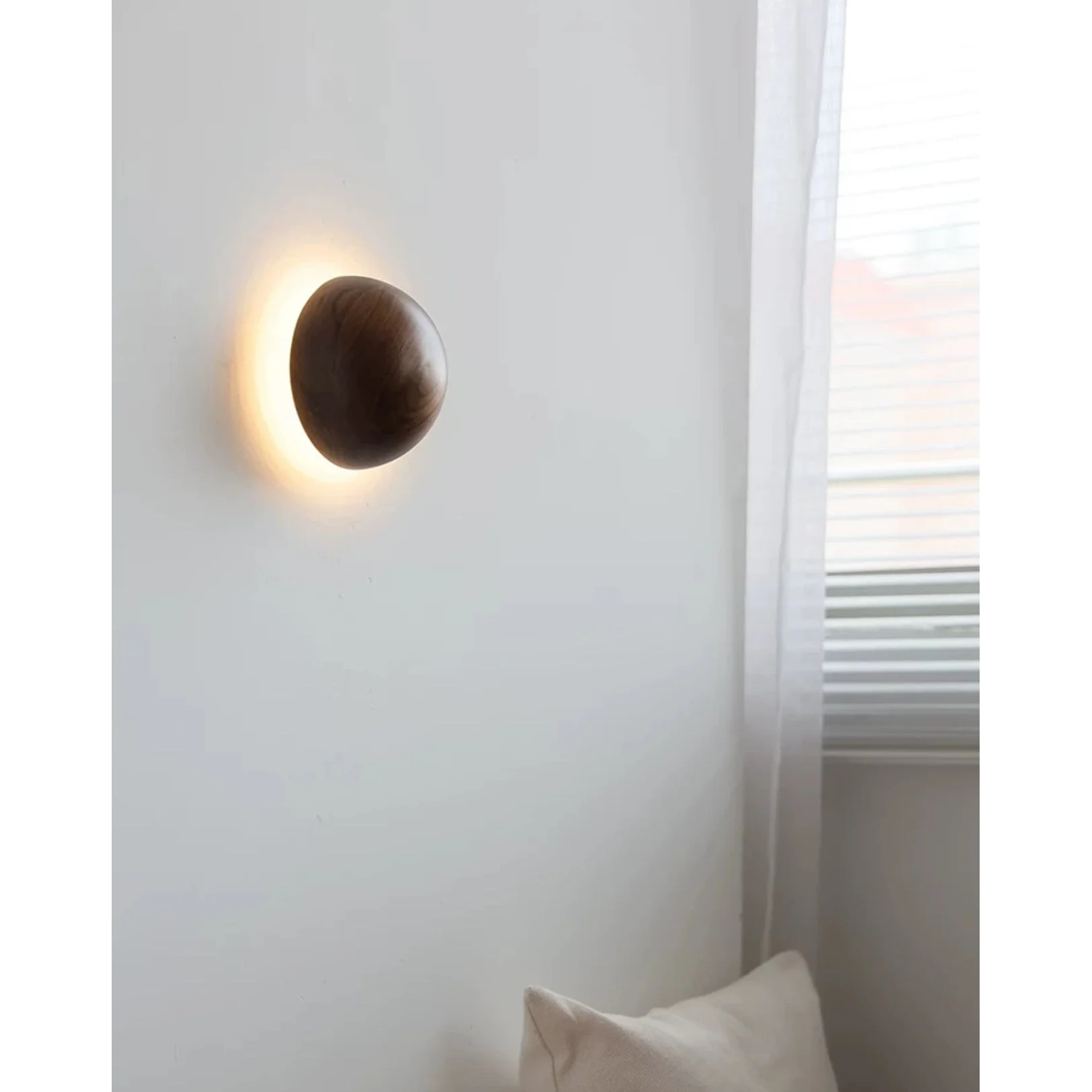 Round Walnut Dome Wall Lamp 15 Cm Diameter Japandi Style