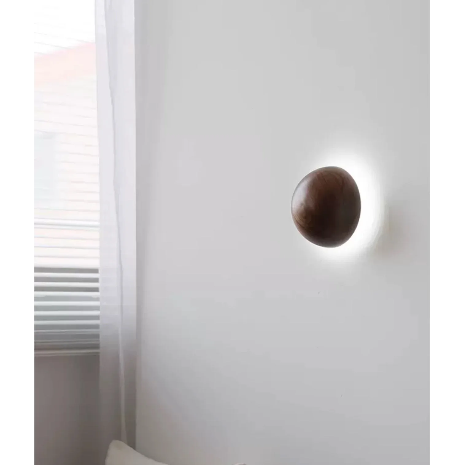 Round Walnut Dome Wall Lamp 15 Cm Diameter Japandi Style