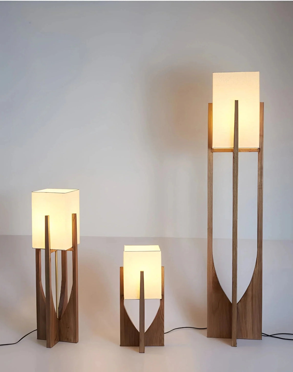 Wood Floor Lamp Parchment Shade | 52 to 145cm Walnut or Ash E26/e27 Dimmable Option Japandi Casalola Lights Luxury