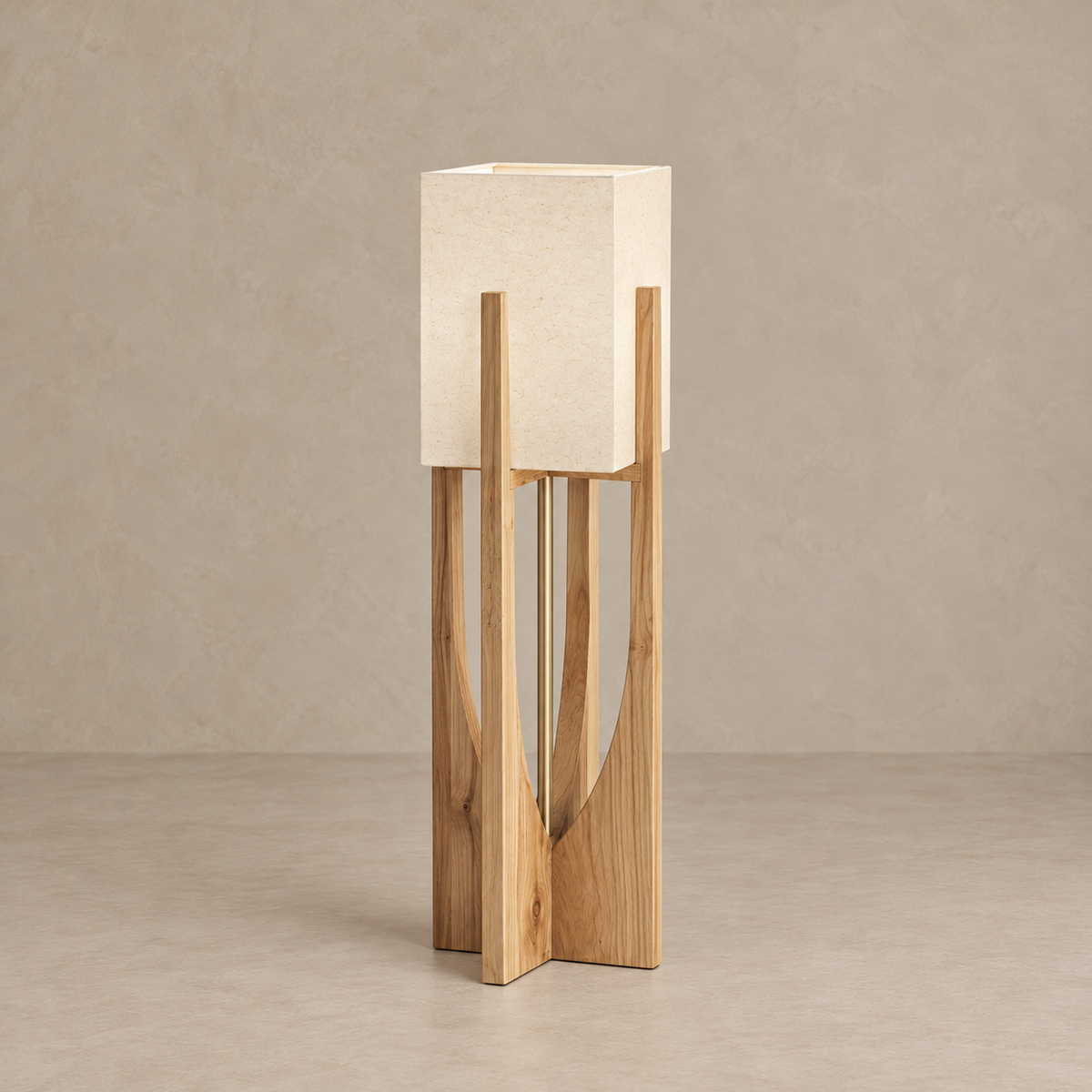 Medium 82 cm CL4255 ash lamp switched off, showing its wood grain and curved frame openings.