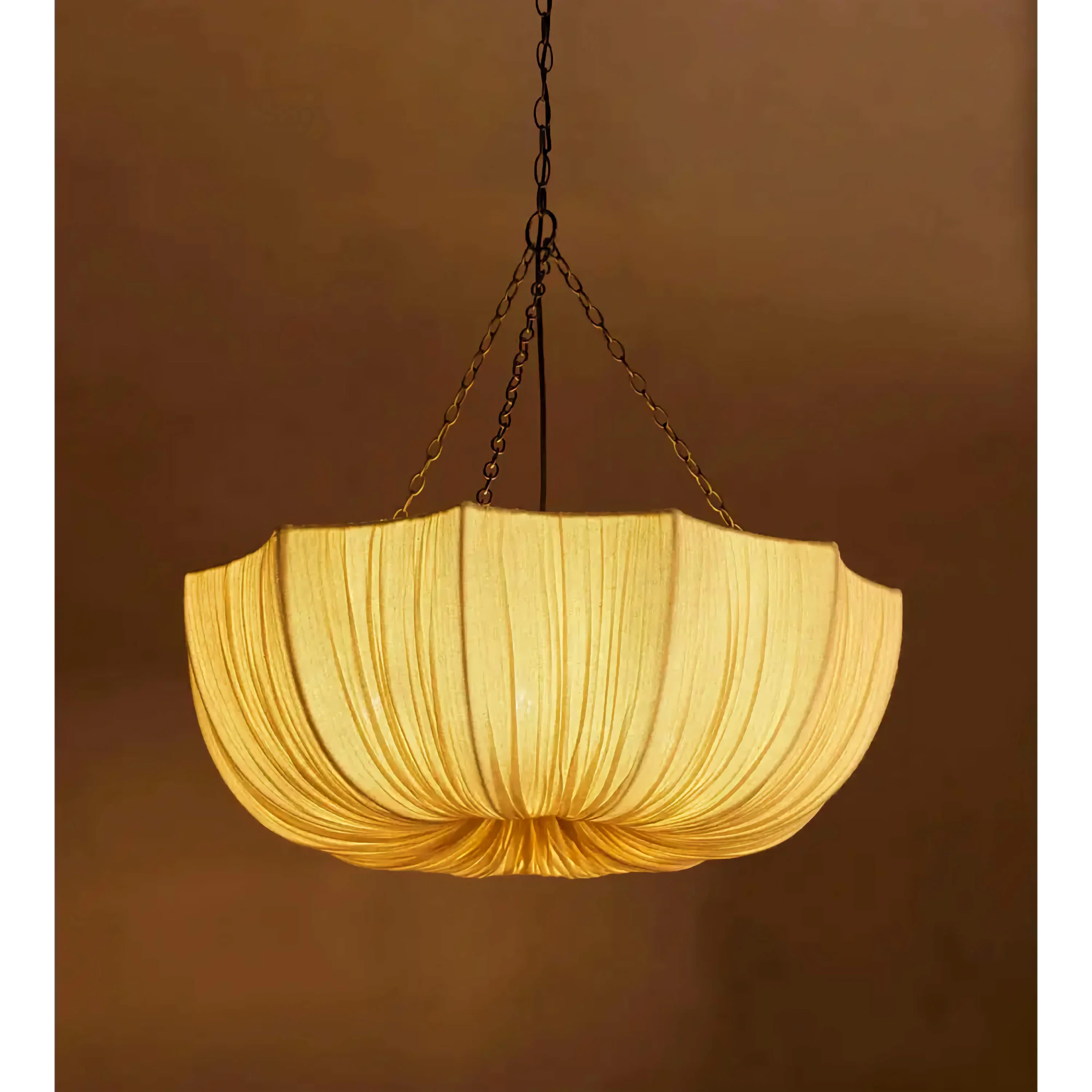 Pleated Linen Wabi-sabi Bowl Chandelier | Organic Modern Pendant Lighting for Dining Room Ceiling Statement Fixture