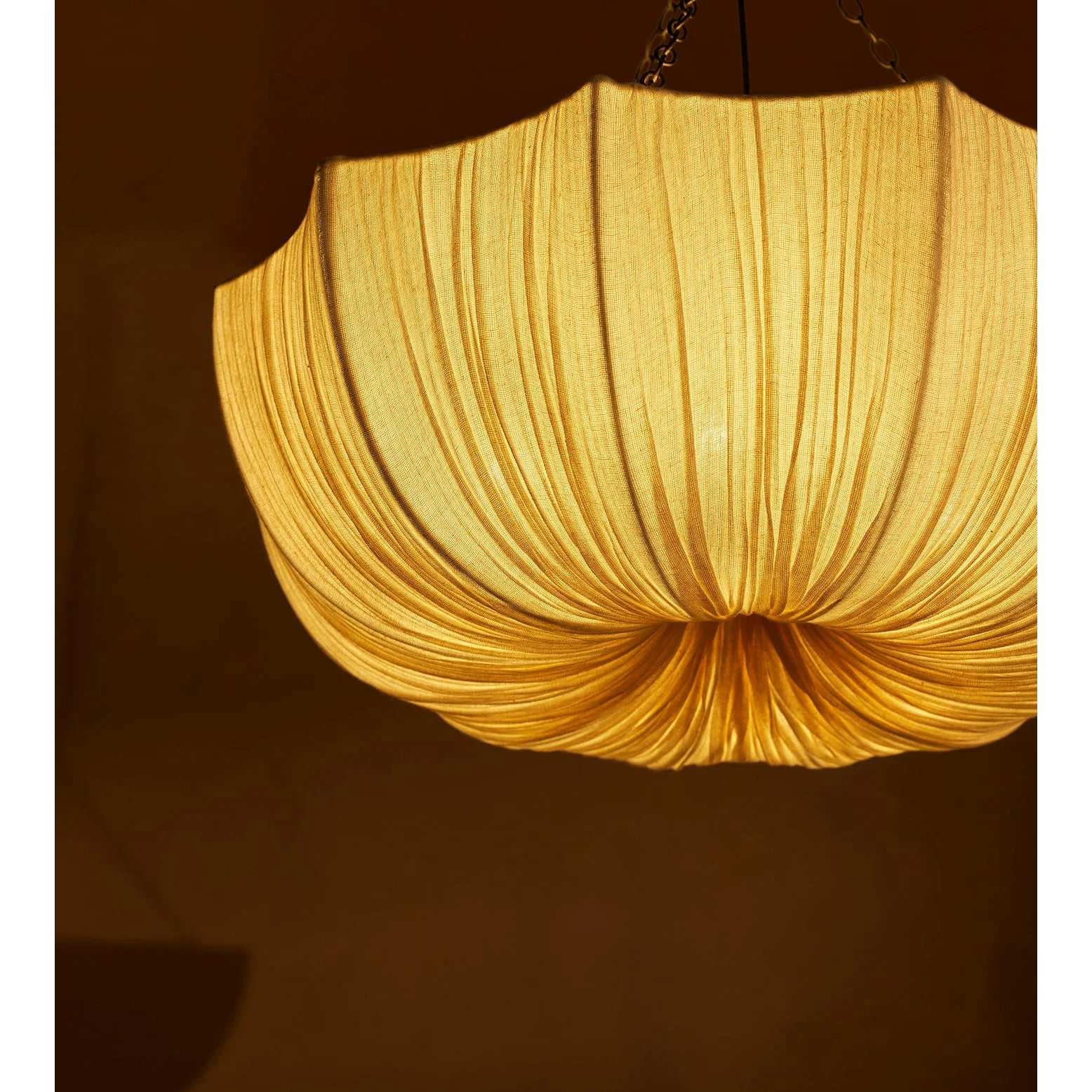 Pleated Linen Wabi-sabi Bowl Chandelier | Organic Modern Pendant Lighting for Dining Room Ceiling Statement Fixture