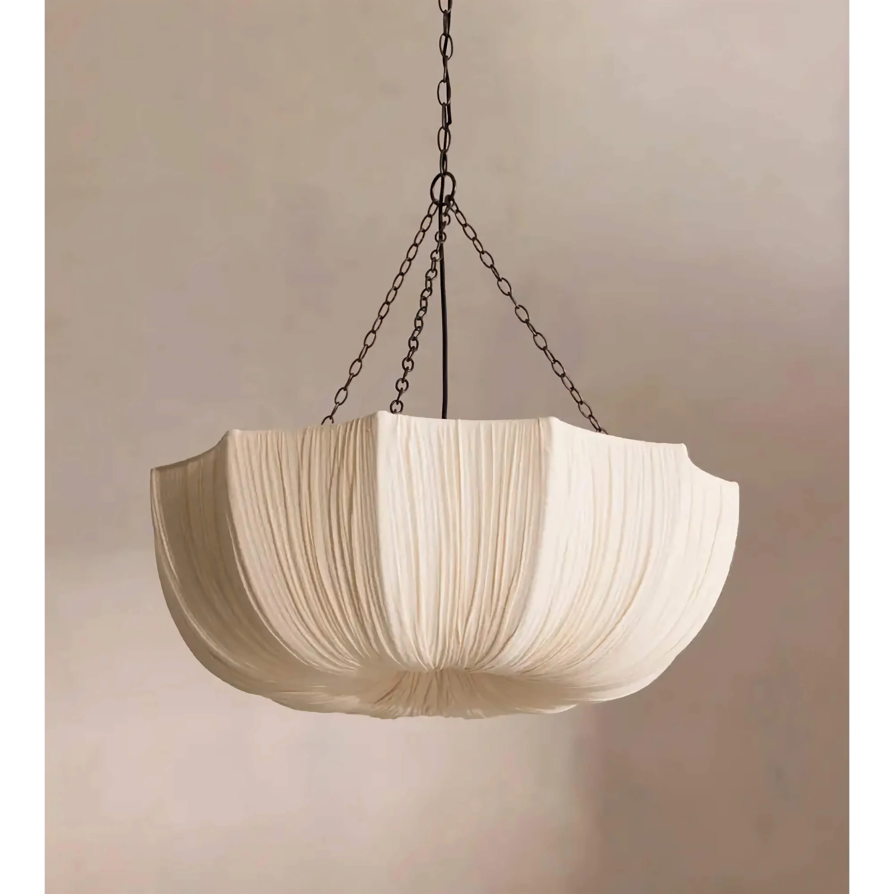 Pleated Linen Wabi-sabi Bowl Chandelier | Organic Modern Pendant Lighting for Dining Room Ceiling Statement Fixture