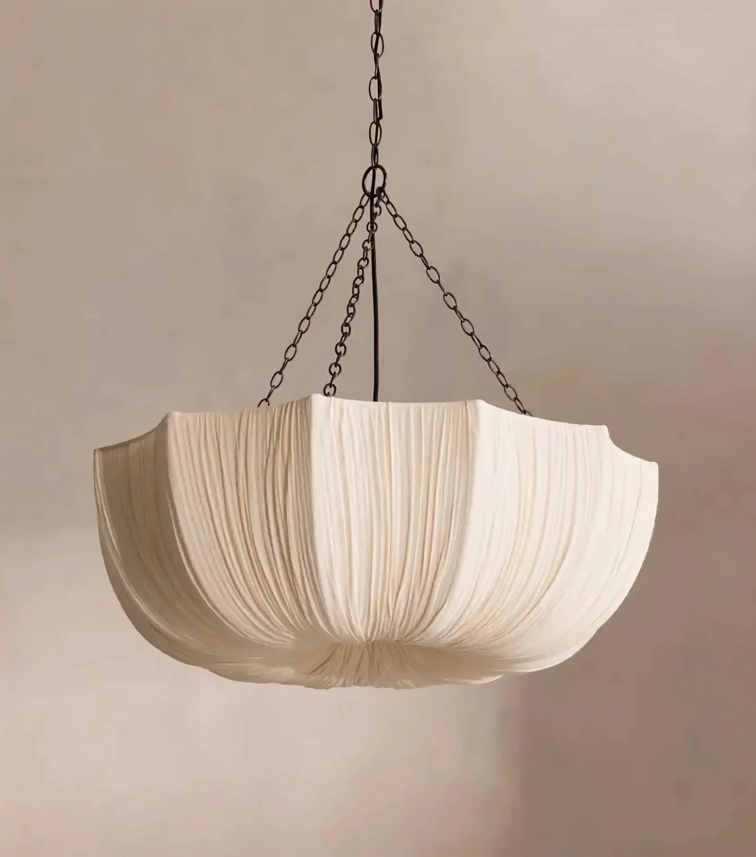 Pleated Linen Wabi-sabi Bowl Chandelier | Organic Modern Pendant Lighting for Dining Room Ceiling Statement Fixture