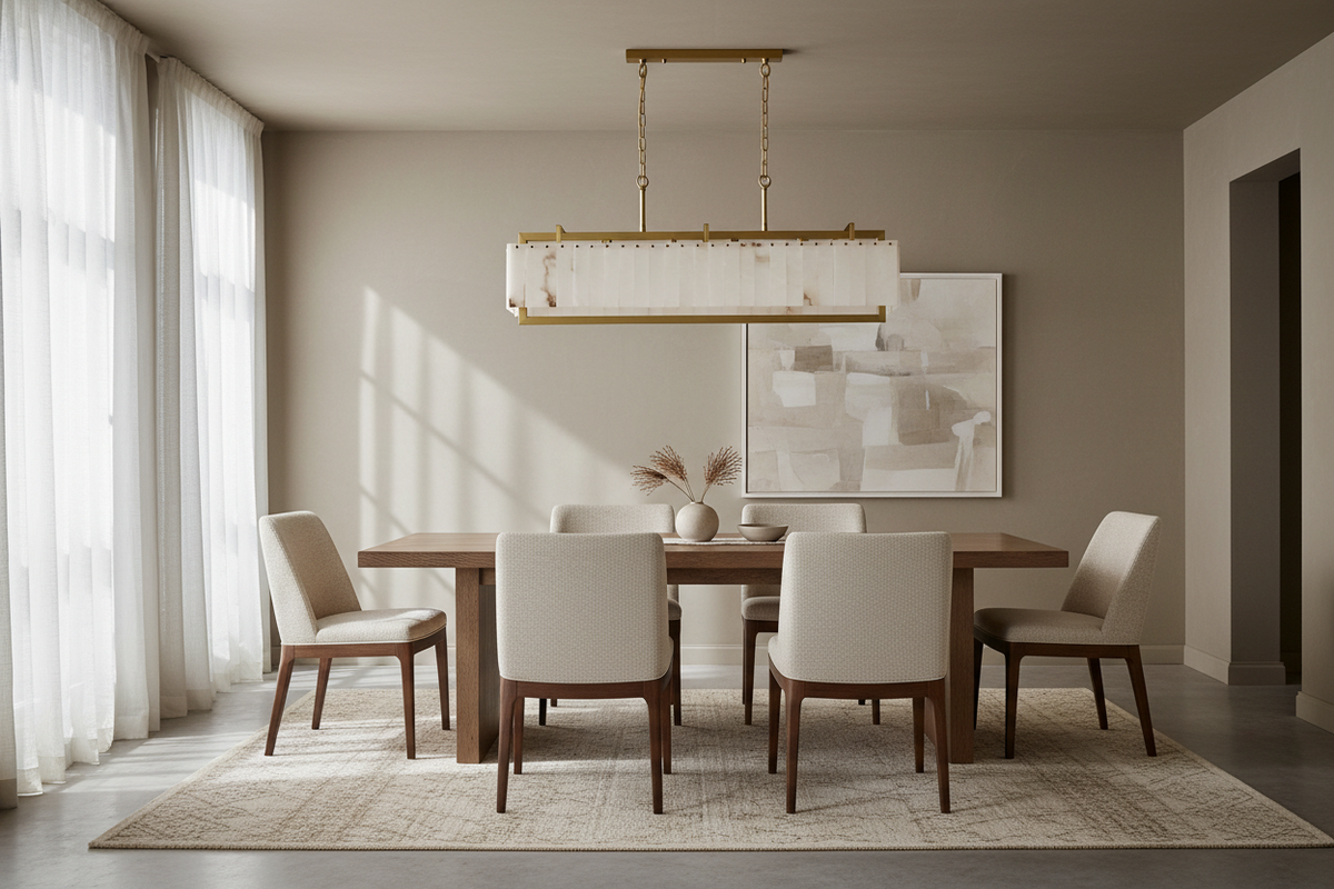 Alabaster & Brass Cage Chandelier | Rectangular Stone-panel Contemporary Dining Kitchen Island Casalolalights Luxury