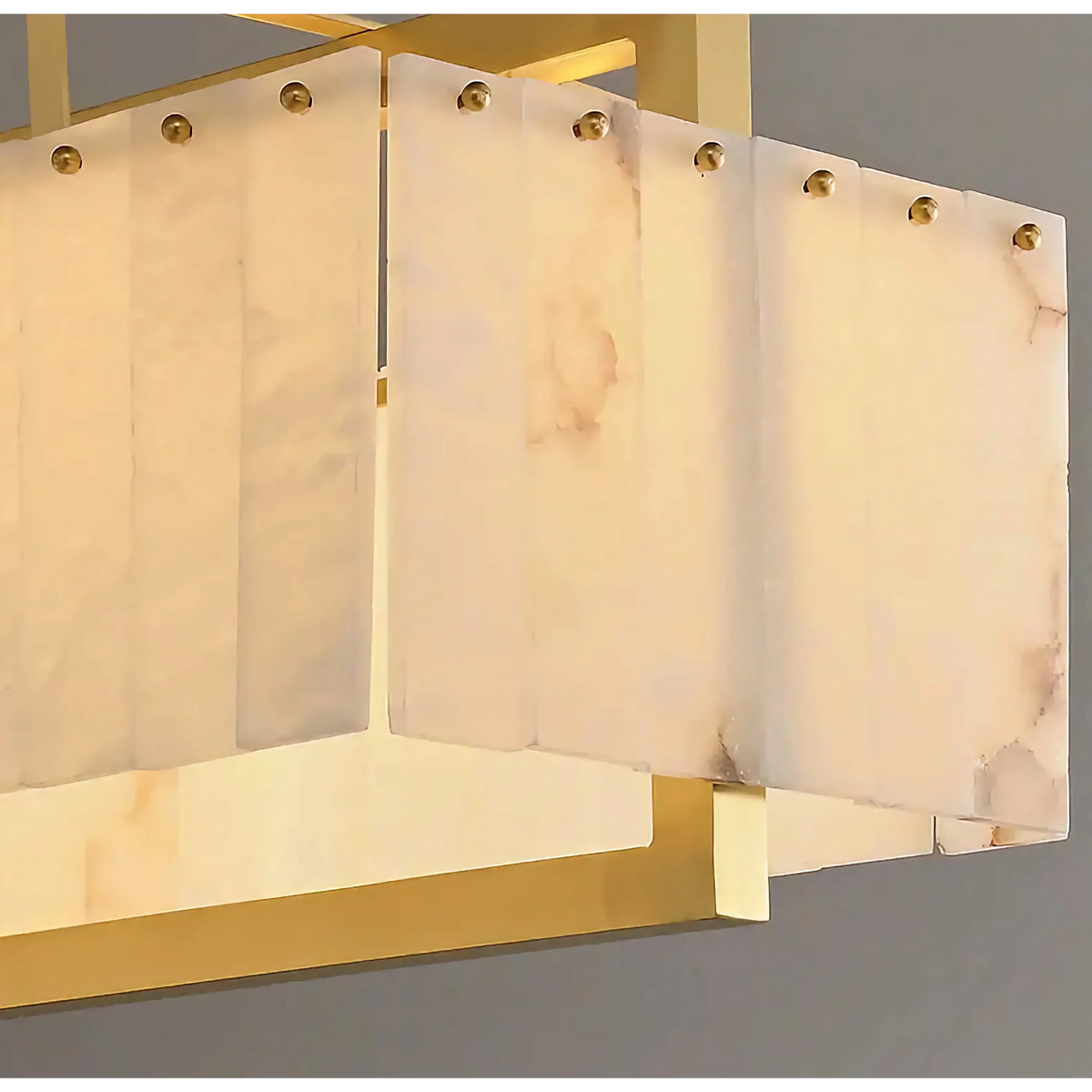 Alabaster & Brass Cage Chandelier | Rectangular Stone-panel Contemporary Dining Kitchen Island Casalolalights Luxury