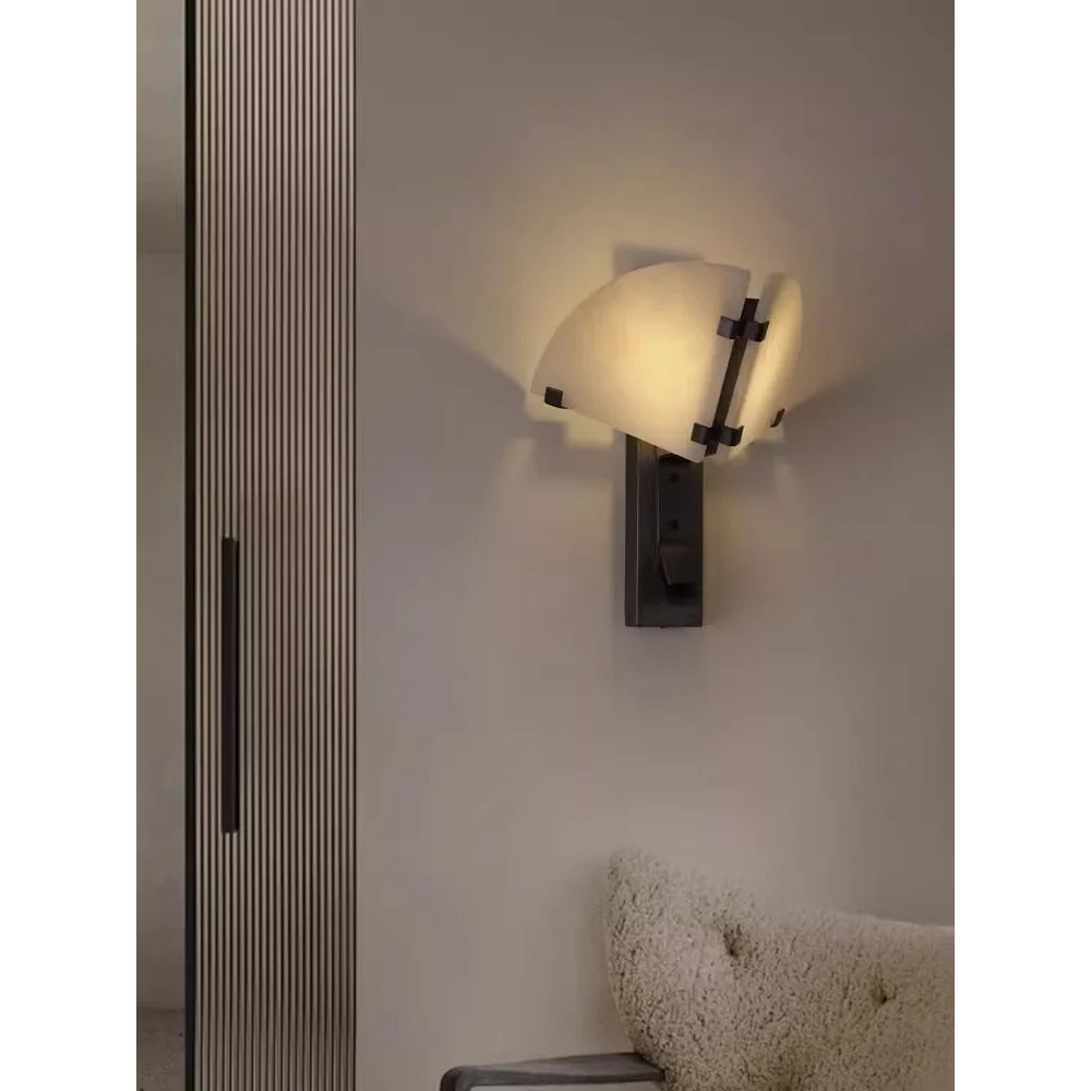 Alabaster Wall Sconce | Sculptural Hand-cut Stone & Dark-metal Single or Double Hallway Casalolalights Luxury Lamps