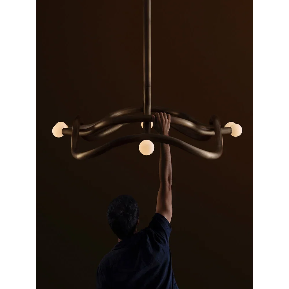 Bronze & Opal Glass Chandelier | Sculptural Curved Globe Mid-century Modern Dining Entry Casalolalights Luxury Lamps