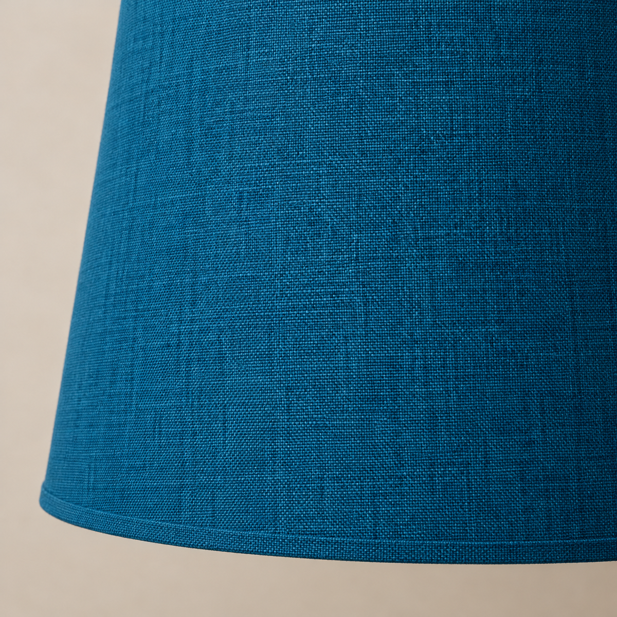 Close detail of the petrol blue linen shade.