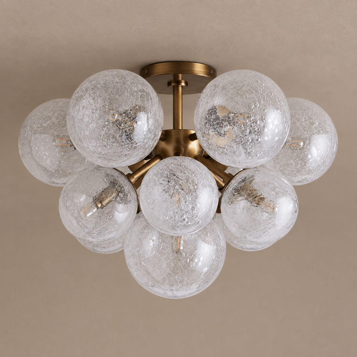 Bubble Glass Flush Mount Ceiling Light Brass | Dense Interior Bubbles Refract the 21.5 in Wide Casalola Lights Luxury