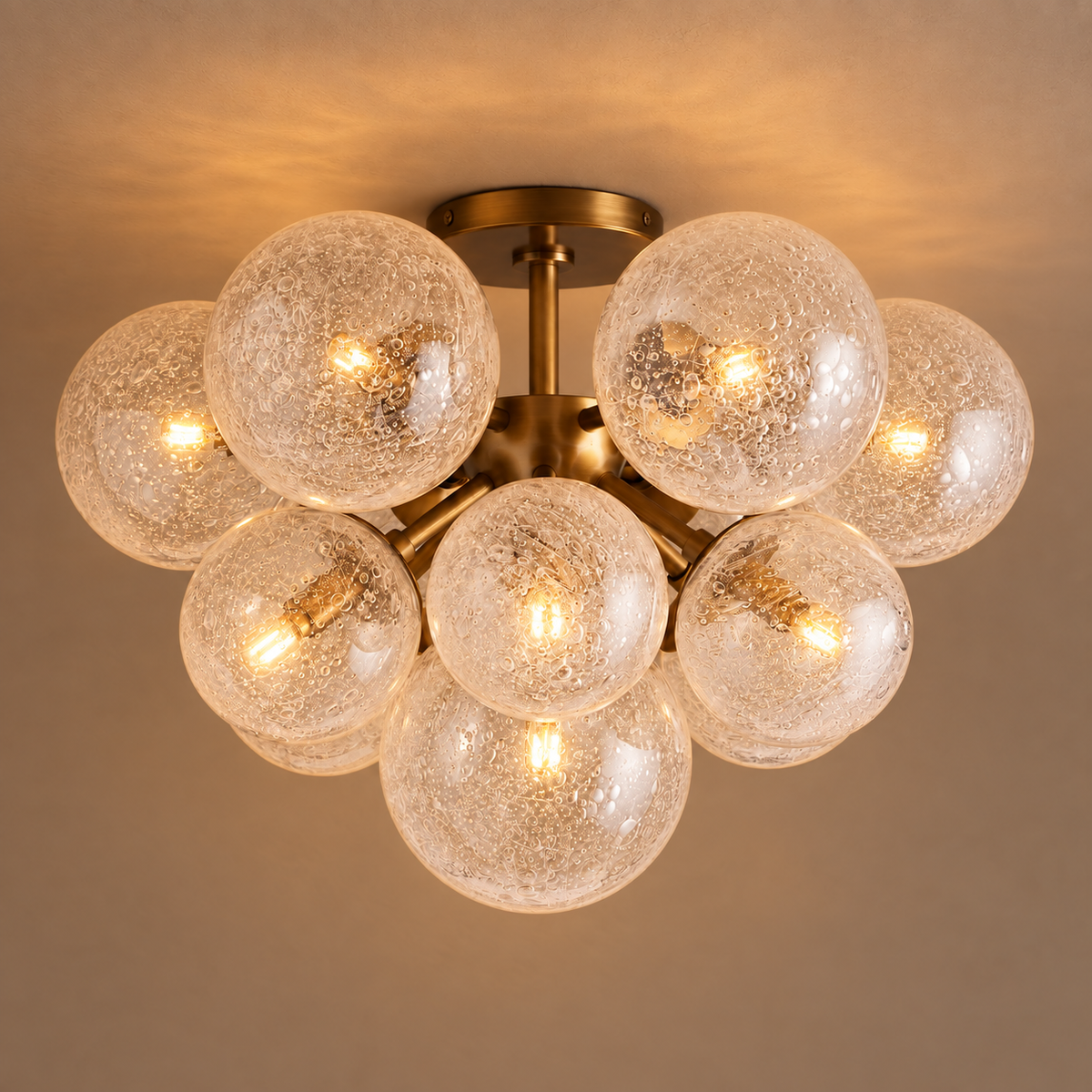 Bubble Glass Flush Mount Ceiling Light Brass | Dense Interior Bubbles Refract the 21.5 in Wide Casalola Lights Luxury