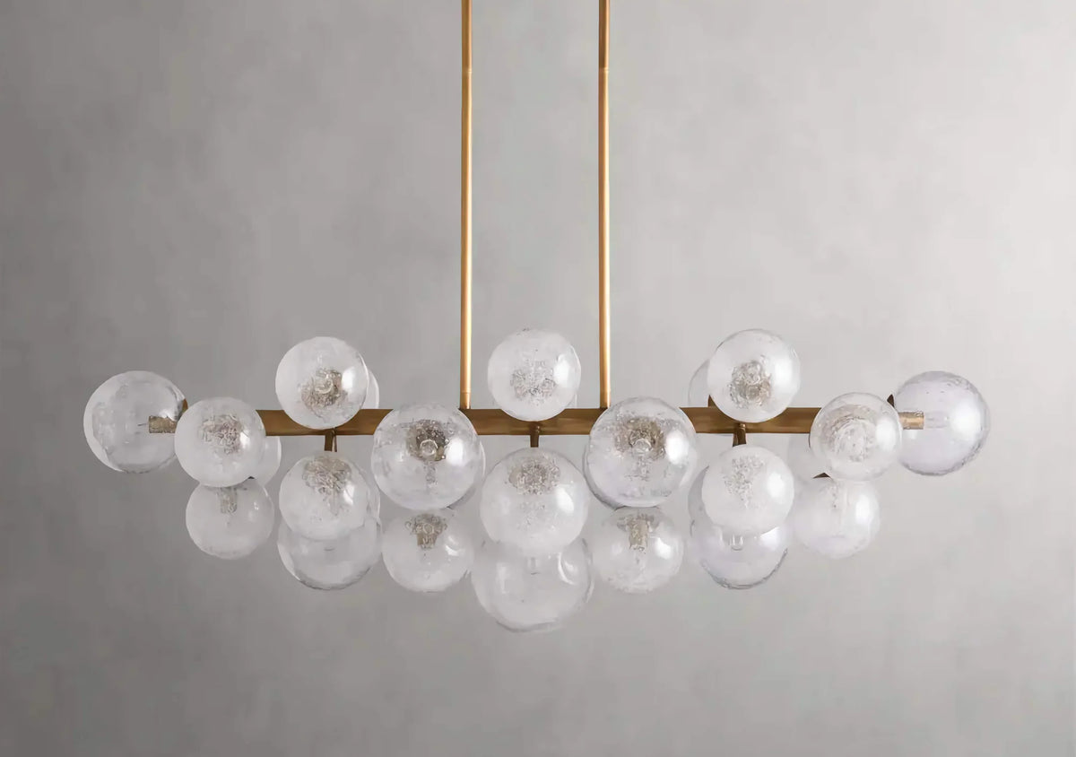 Linear Glass Globe Chandelier for Dining Room or Kitchen Island | Brass Bar 51 Inch Long 31 Lights Casalola Luxury