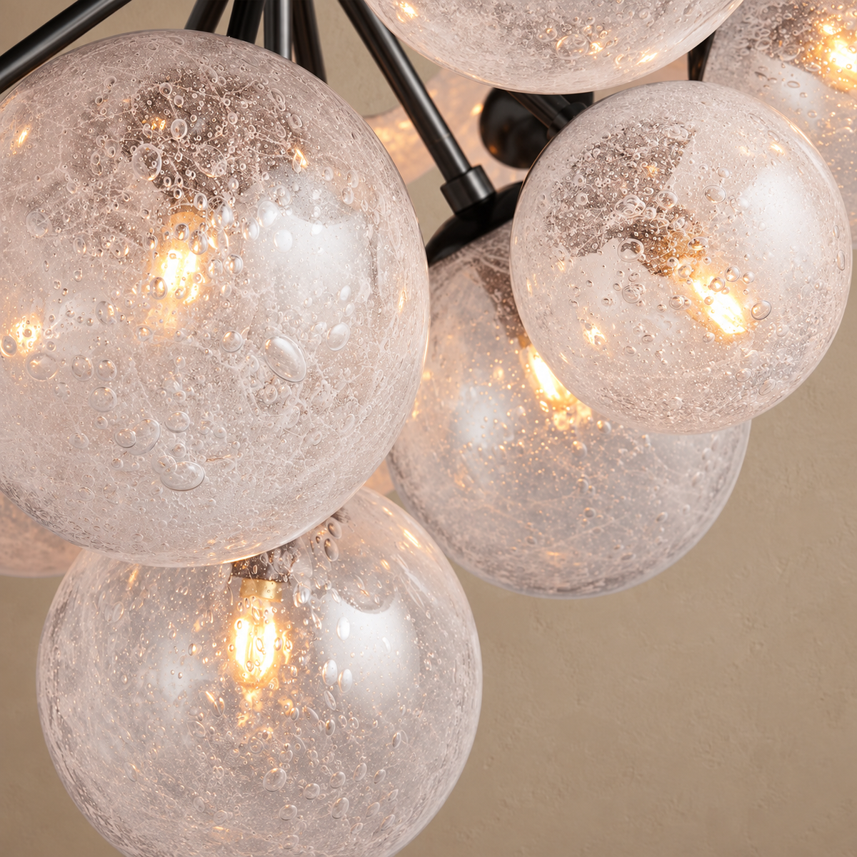 Seeded Glass Bubble Chandelier Black Steel 19 Light | Custom Stem Length Sloped Ceiling Adapter Casalola Lights Luxury