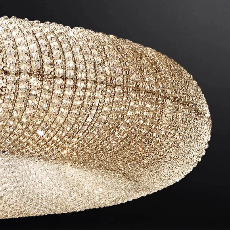 Silver Crystal Ring Chandelier | Suspended Oval Statement Light | Grand Fixture for Lobby Dining Room or Staircase