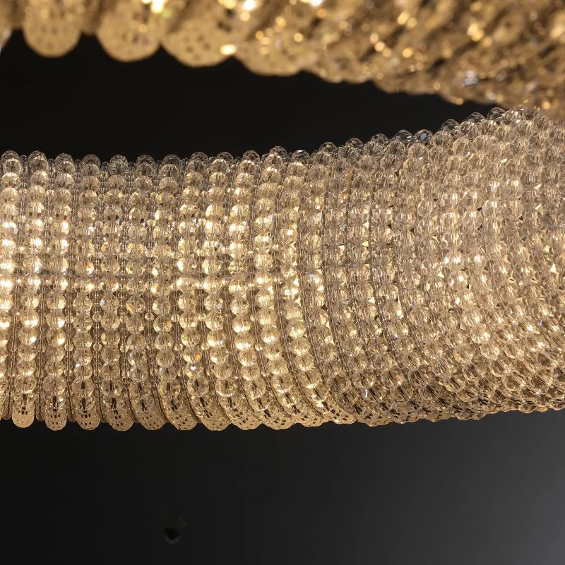 Silver Crystal Ring Chandelier | Suspended Oval Statement Light | Grand Fixture for Lobby Dining Room or Staircase