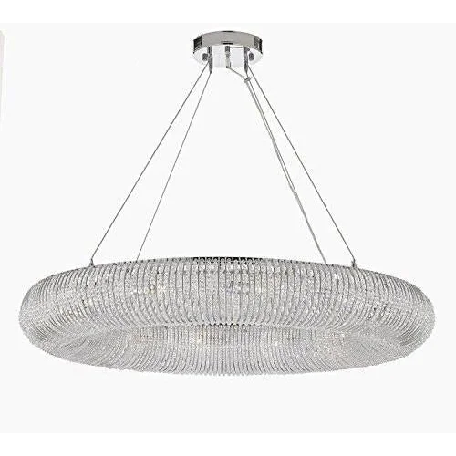 Silver Crystal Ring Chandelier | Suspended Oval Statement Light | Grand Fixture for Lobby Dining Room or Staircase