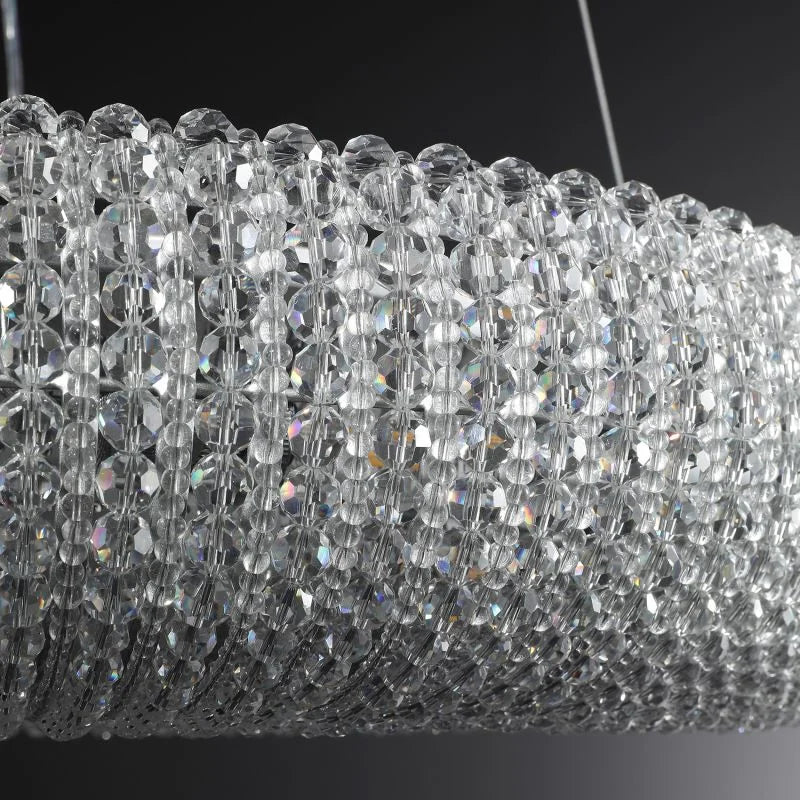 Silver Crystal Ring Chandelier | Suspended Oval Statement Light | Grand Fixture for Lobby Dining Room or Staircase