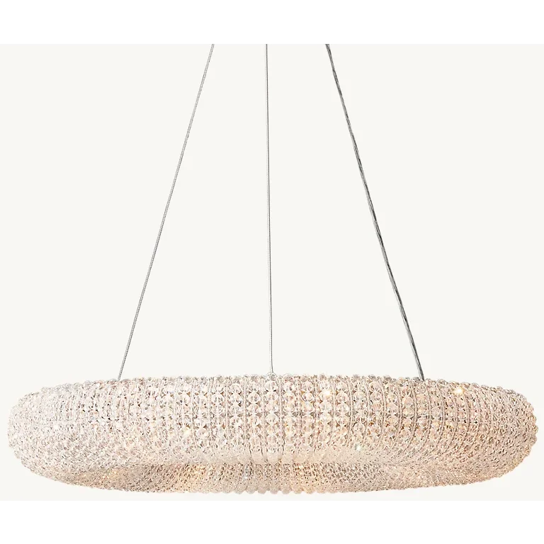 Silver Crystal Ring Chandelier | Suspended Oval Statement Light | Grand Fixture for Lobby Dining Room or Staircase