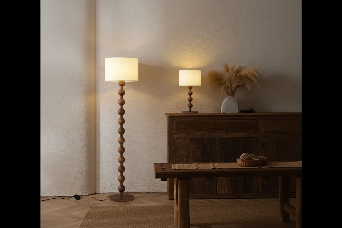 Wood Floor Lamp | Japandi Linen Shade Table or Scandinavian Minimalist Bedroom & Living Room Casalolalights Luxury