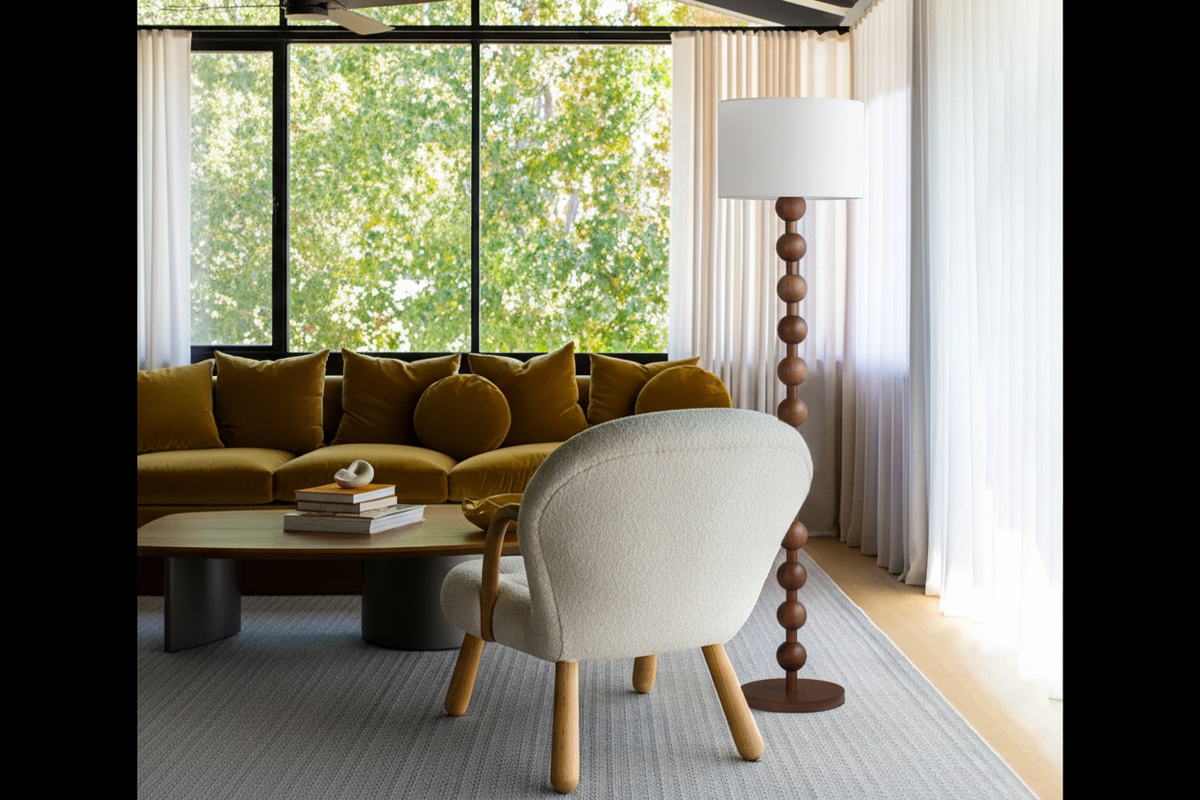 Wood Floor Lamp | Japandi Linen Shade Table or Scandinavian Minimalist Bedroom & Living Room Casalolalights Luxury
