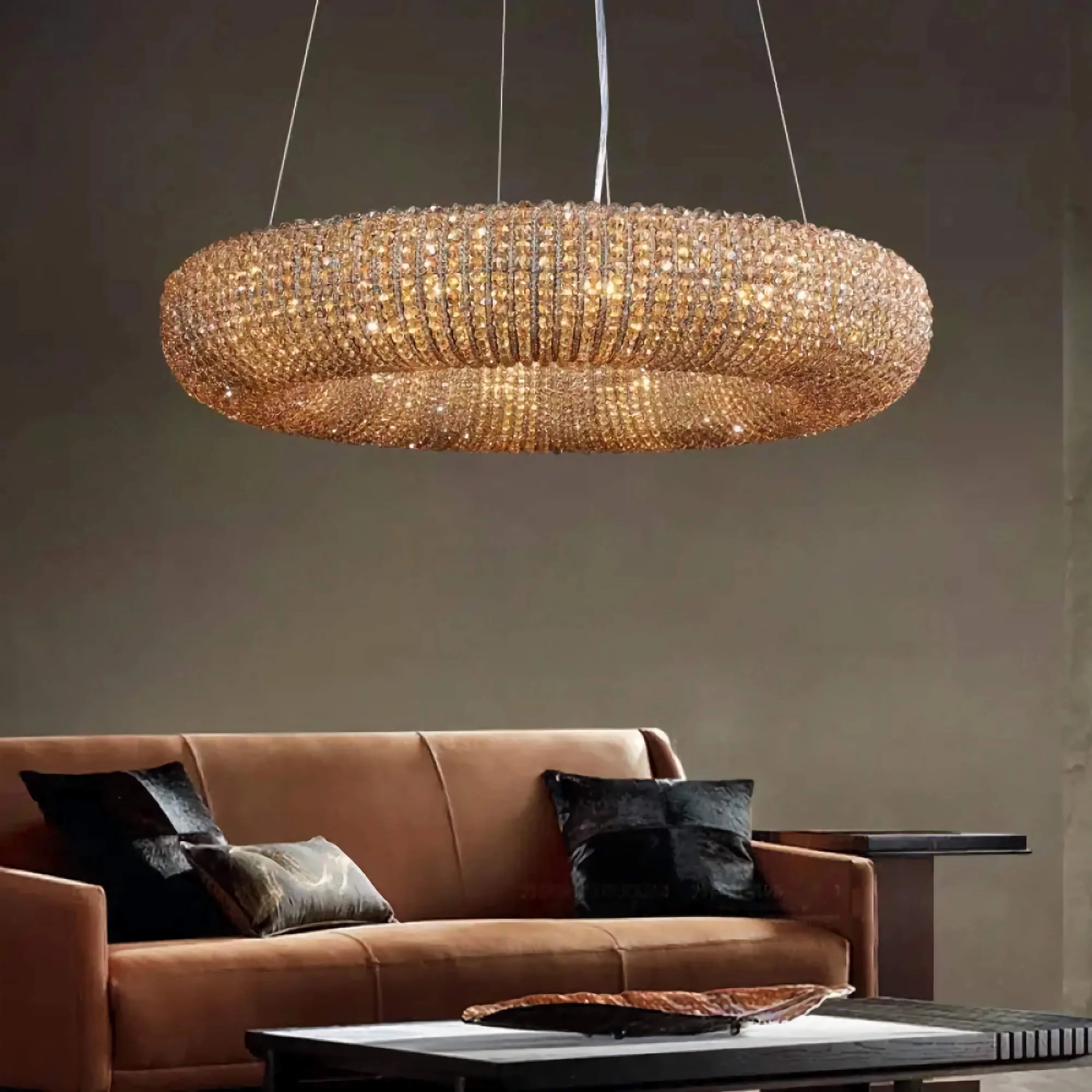Luxury Crystal Ring Chandelier | Amber Grand Modern Statement Light