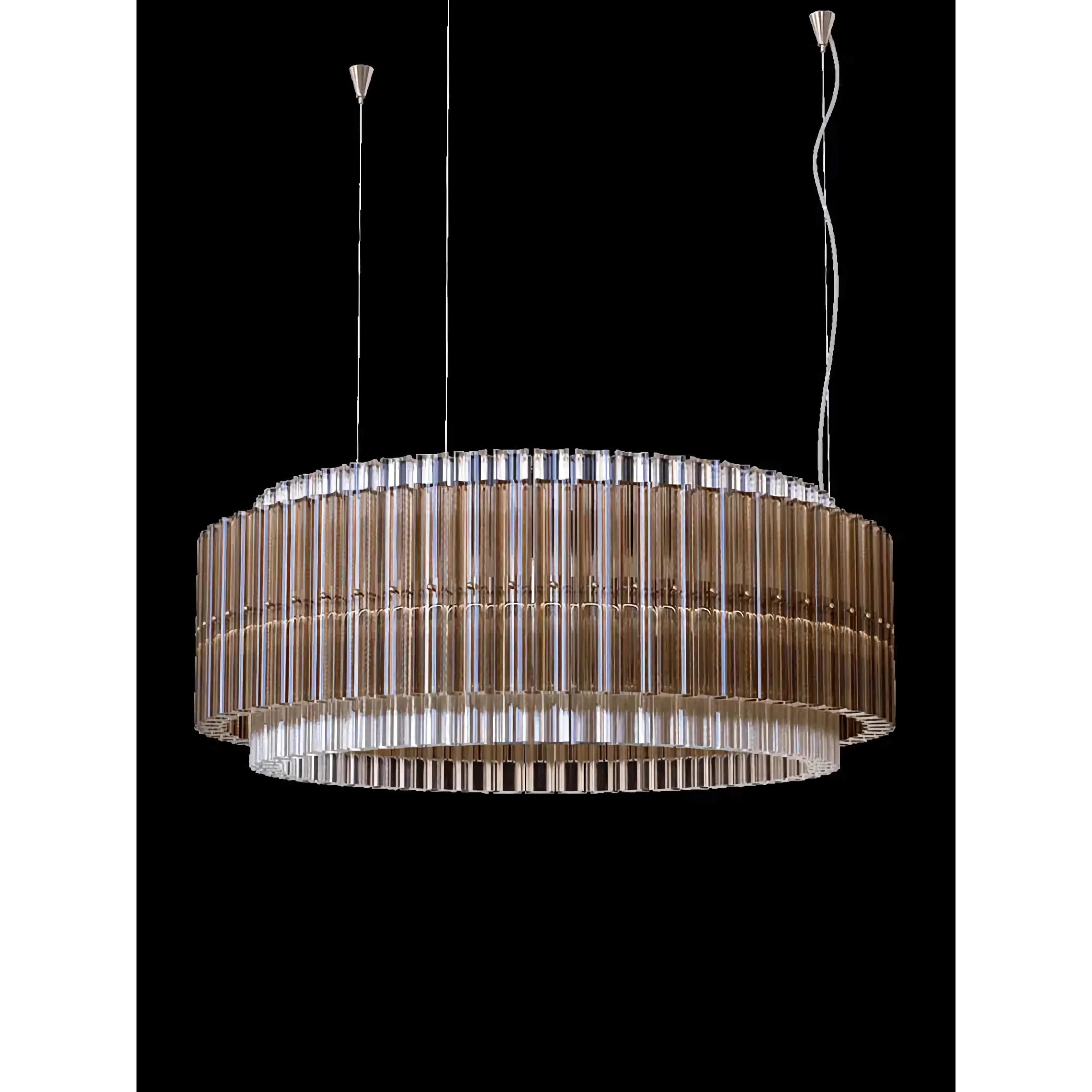 Smoked Crystal Drum Chandelier | Modern Round Pendant Lighting for Dining Room or Foyer Statement Fixture