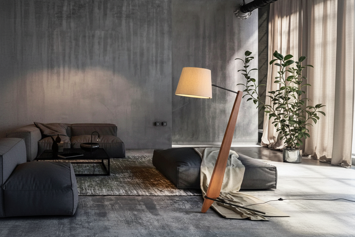 Solid Walnut Floor Lamp 180cm | Angled Wood Standing with Fabric Shade Japandi Living & Reading Casalolalights Luxury