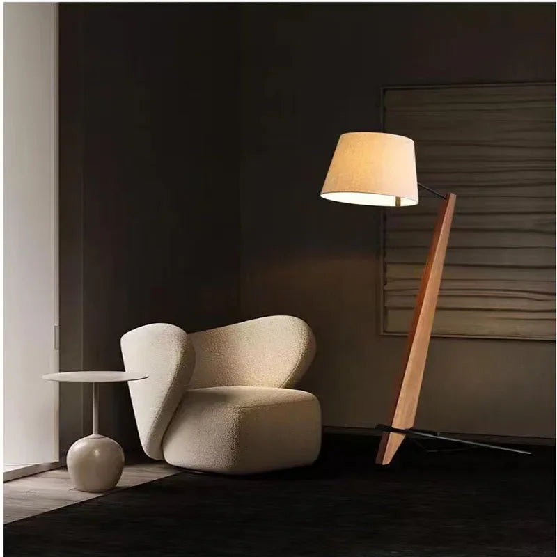 Solid Walnut Floor Lamp 180cm | Angled Wood Standing with Fabric Shade Japandi Living & Reading Casalolalights Luxury