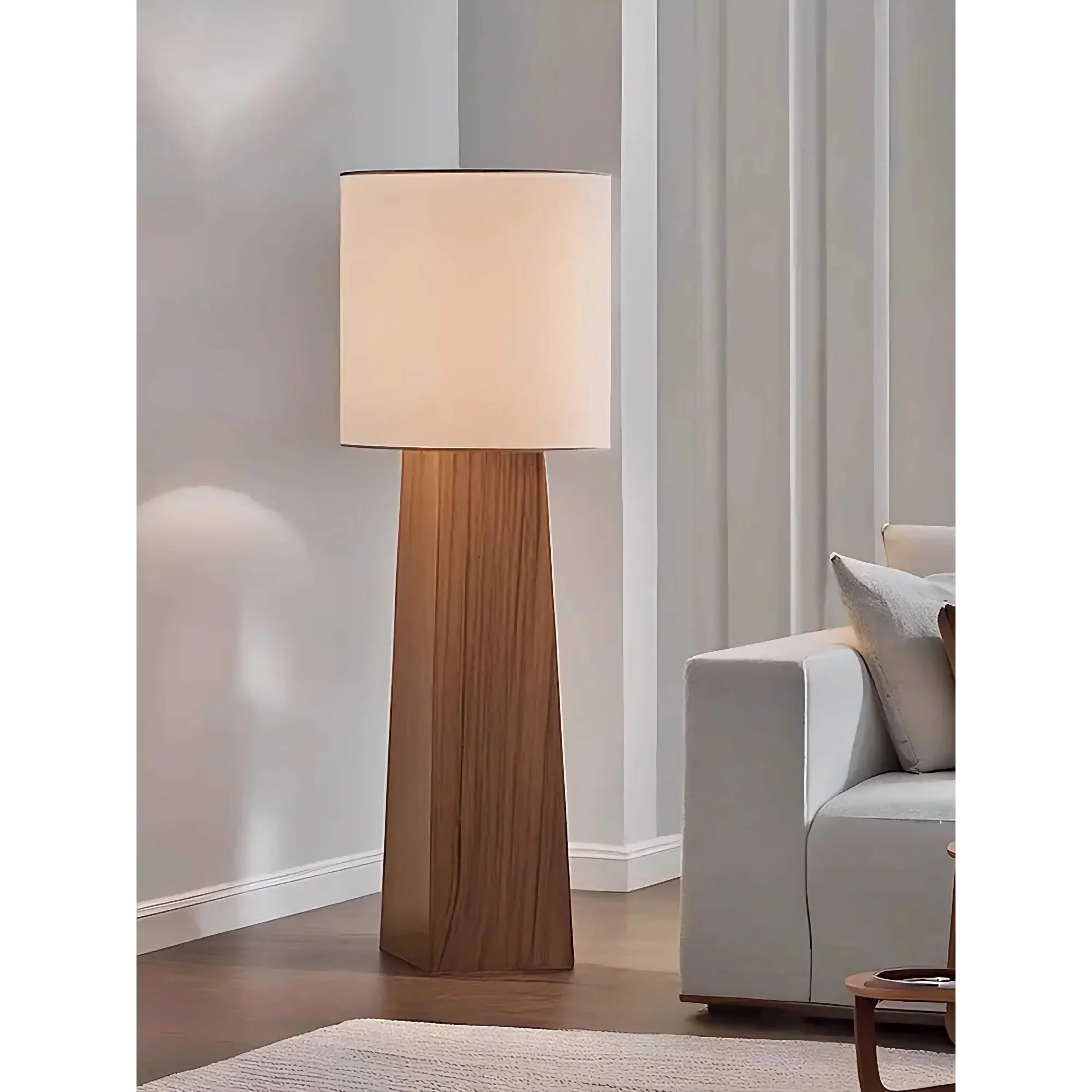 Solid Wood Column Floor Lamp | Atelier Moro Minimalist Linen Drum Shade Ul Listed
