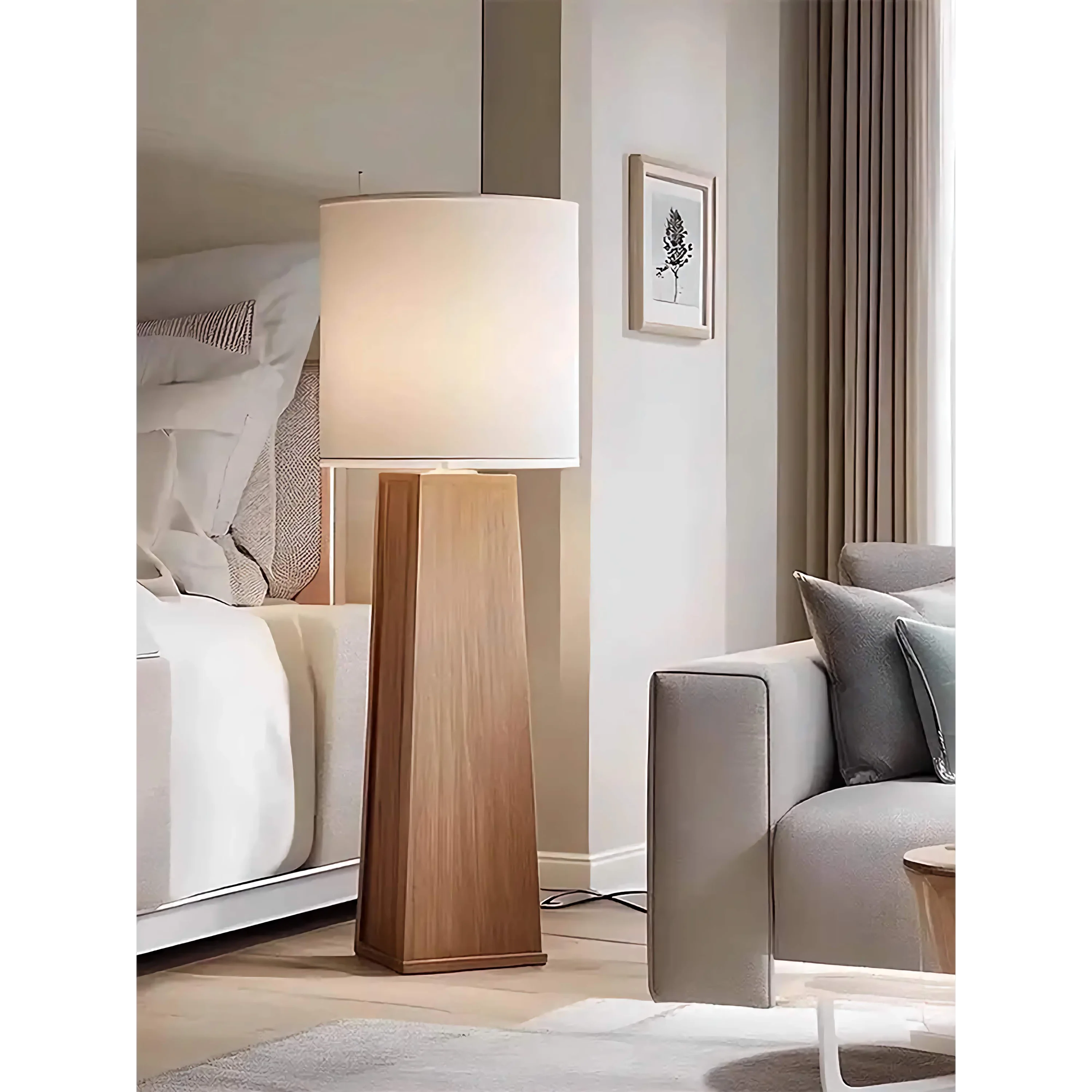 Solid Wood Column Floor Lamp | Atelier Moro Minimalist Linen Drum Shade Ul Listed
