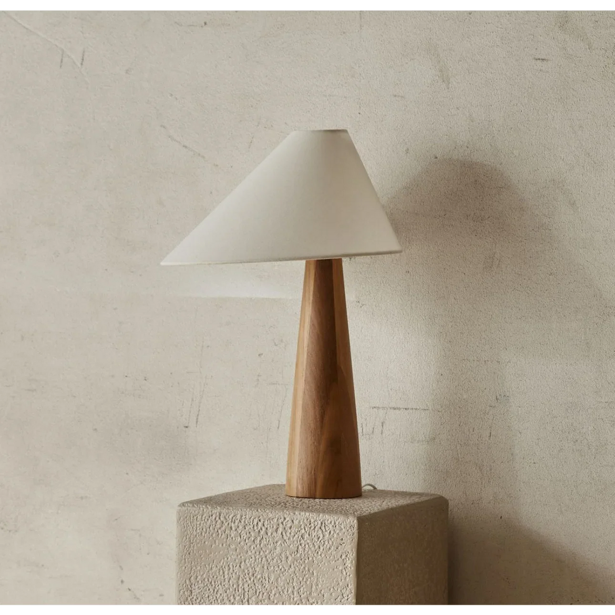 Wood Table Lamp 45cm | Solid Tapered Base & Cone Shade Japandi Wabi-sabi Bedside Console Casalolalights Luxury Lamps