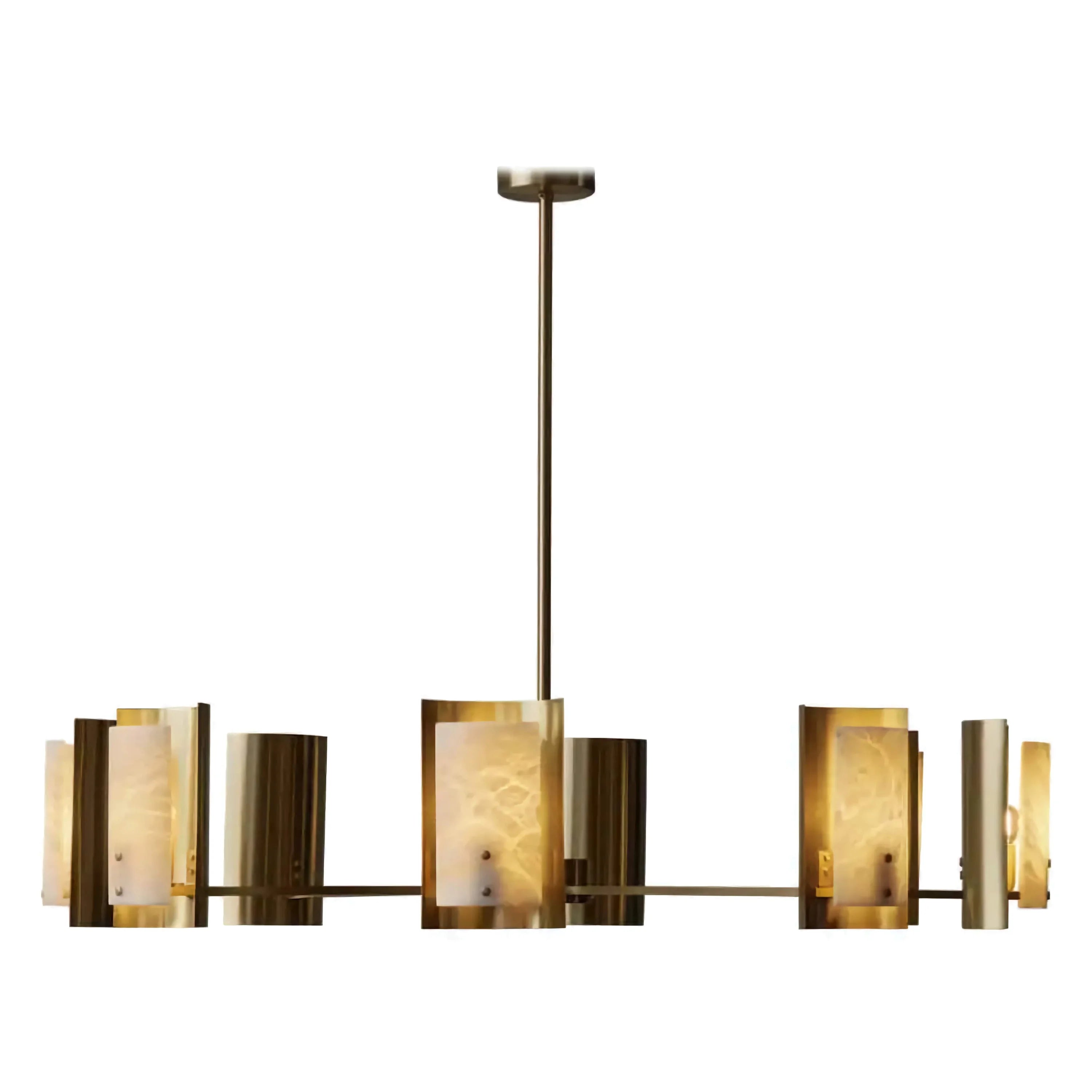 Spanish Alabaster Round Chandelier | Brass Modern Dining Room Light