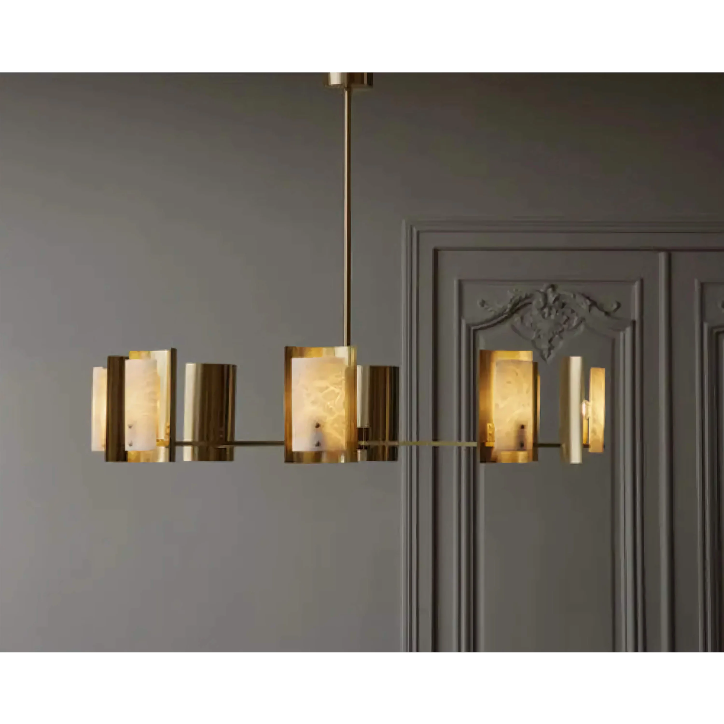 Spanish Alabaster Round Chandelier | Brass Modern Dining Room Light