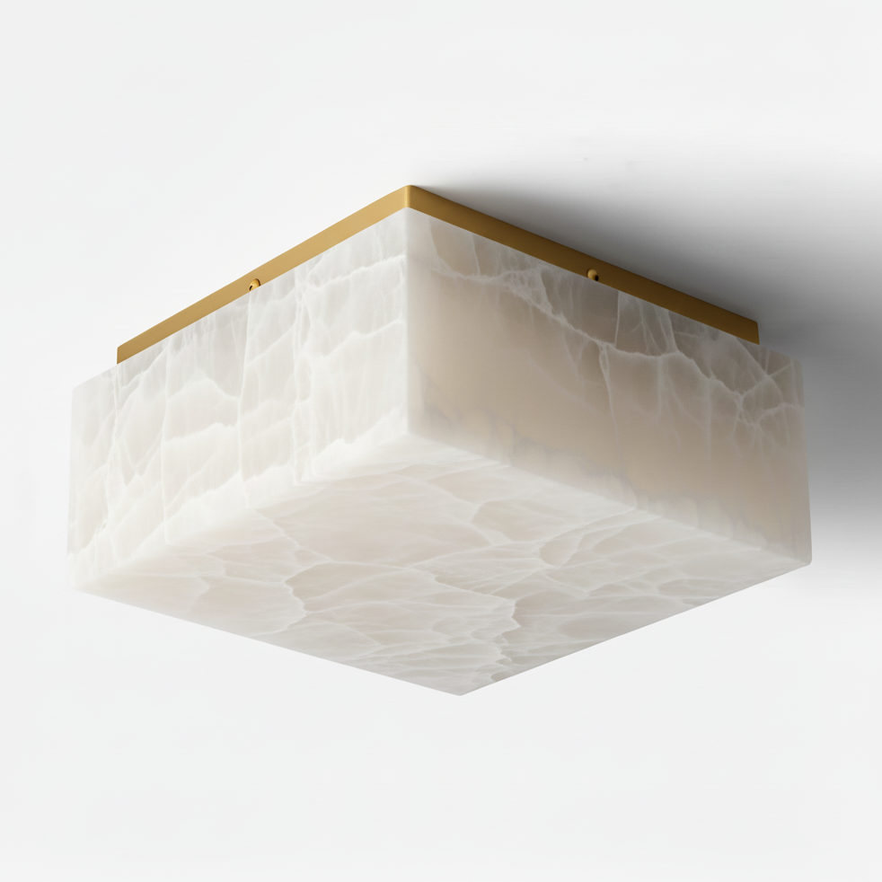 Square Alabaster Flush Mount Ceiling Light for Foyer or Bedroom | 13.8 17.7 23.6 in Solid Brass Casalola Lights Luxury