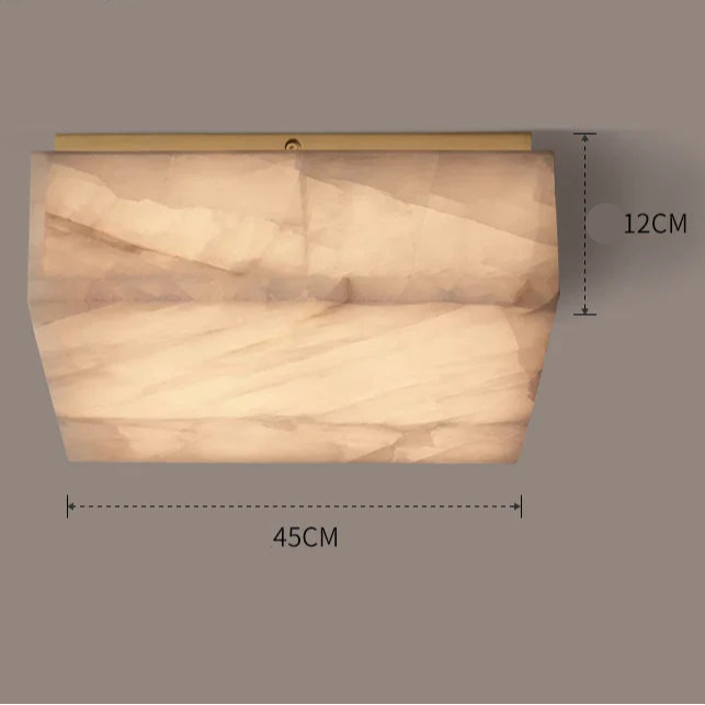 Square Alabaster Flush Mount Ceiling Light | Modern Natural Stone Fixture for Hallway Closet or Powder Room