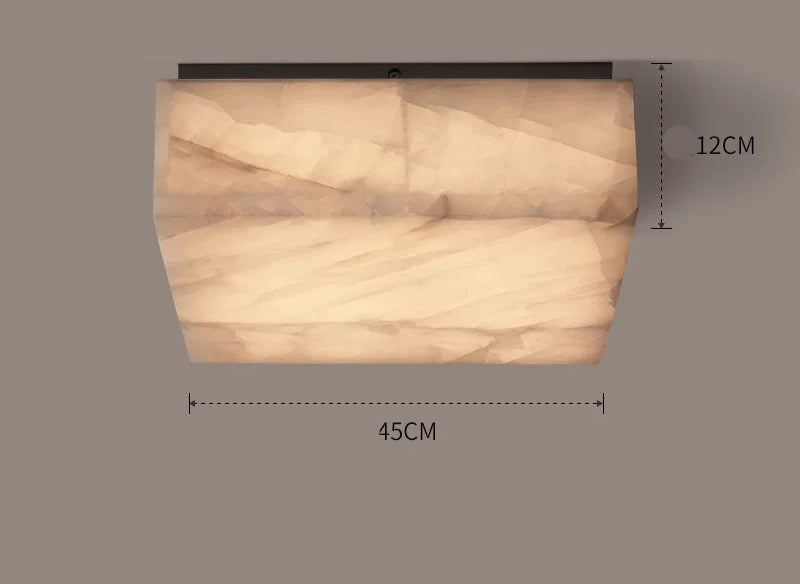 Square Alabaster Flush Mount Ceiling Light | Modern Natural Stone Fixture for Hallway Closet or Powder Room