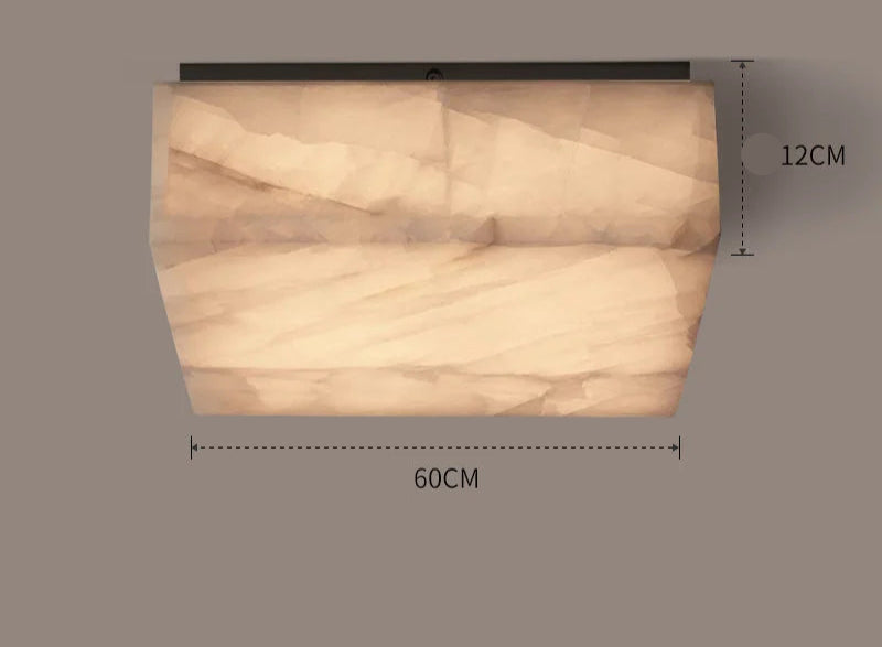 Square Alabaster Flush Mount Ceiling Light | Modern Natural Stone Fixture for Hallway Closet or Powder Room