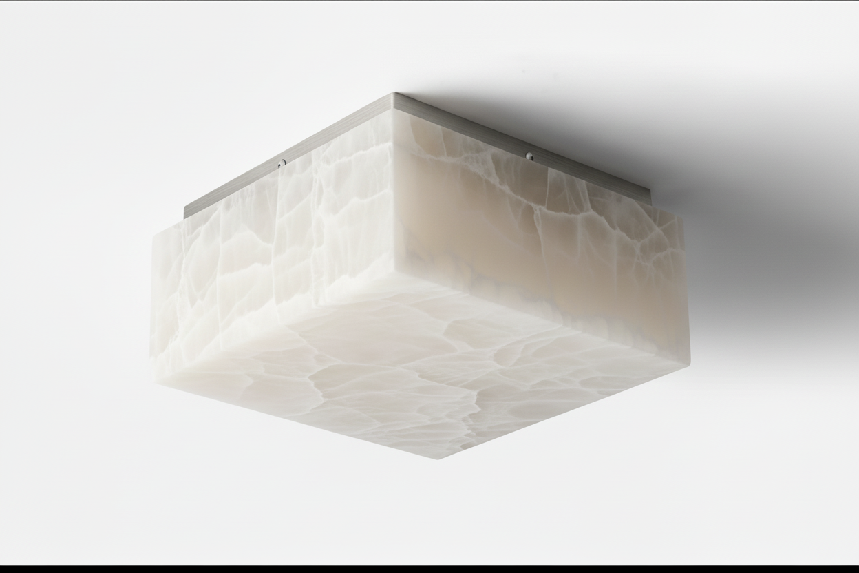 Square Alabaster Flush Mount – Copper Natural Stone Ceiling Light Casalolalights Luxury Lamps for Interior Designers