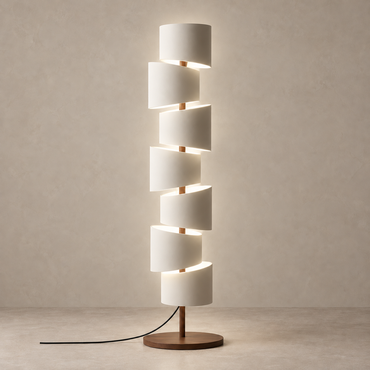 CL7895 stacked cylinder floor lamp illuminated with cool-white light