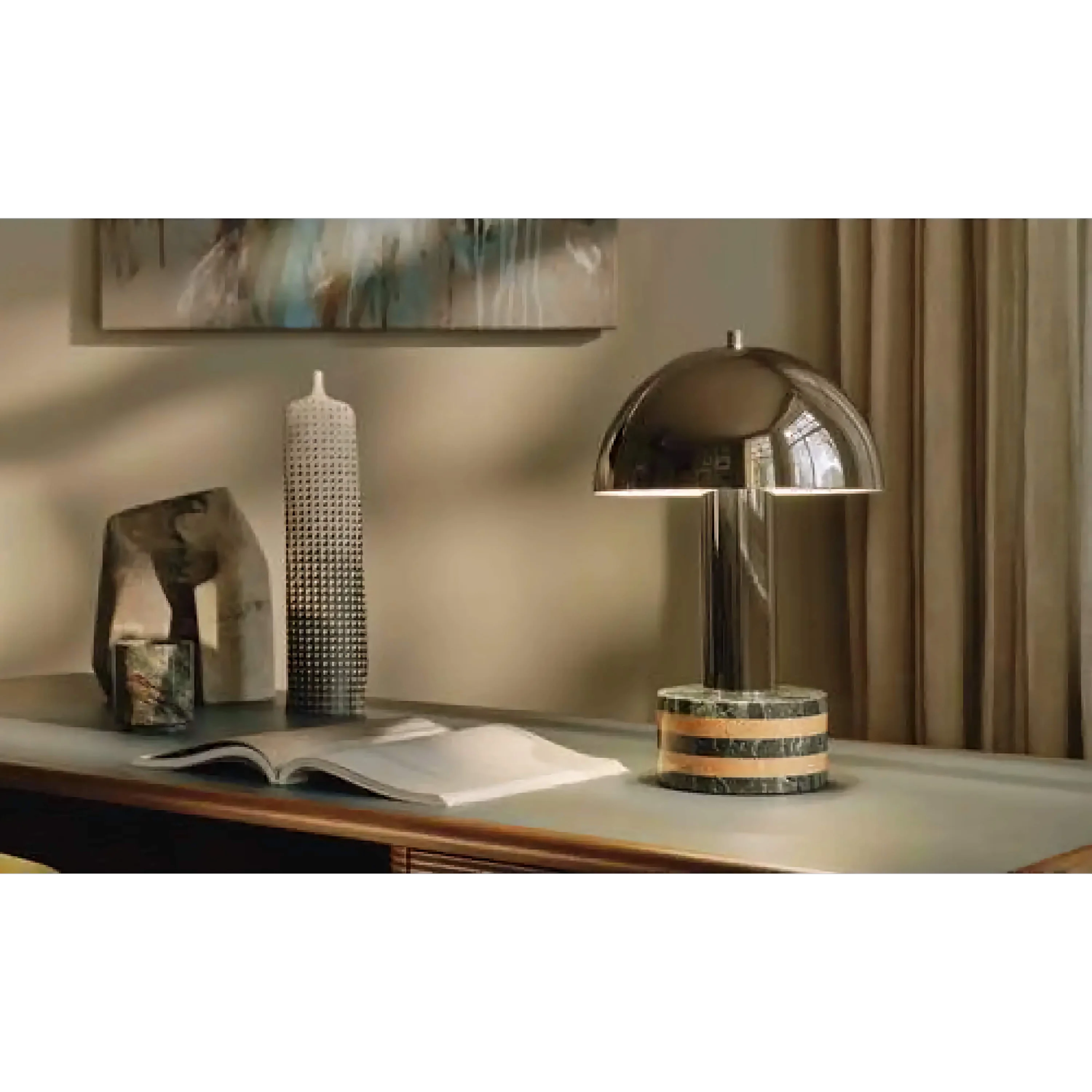 Striped Marble Base Table Lamp | Chrome Dome Bauhaus